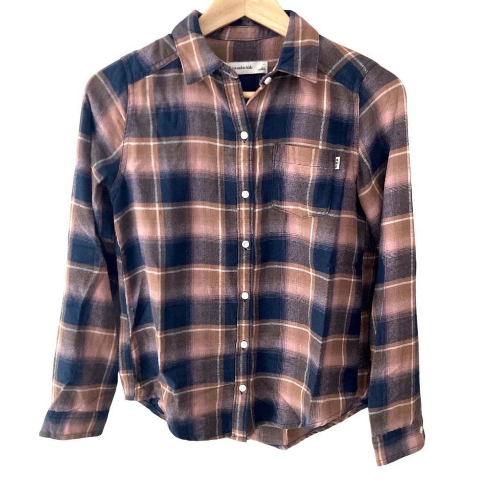 Abercrombie Kids Long Sleeve Plaid Button Up Shirt Top Blouse Brown Neutral 9/10